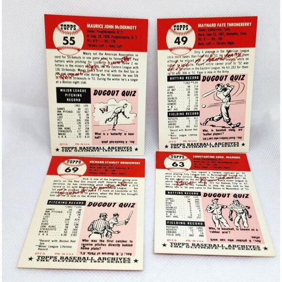 Boston Red Sox 1953 Topps Vintage Reprint Baseball Cards 4 Card Bundle Mint - Picture 2 of 10